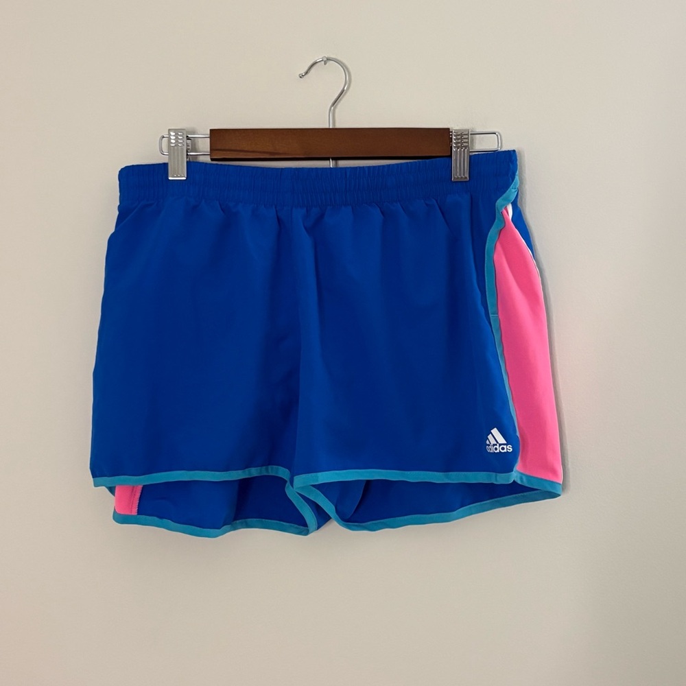 adidas Women's Athletic Shorts Blue with Pink Trim